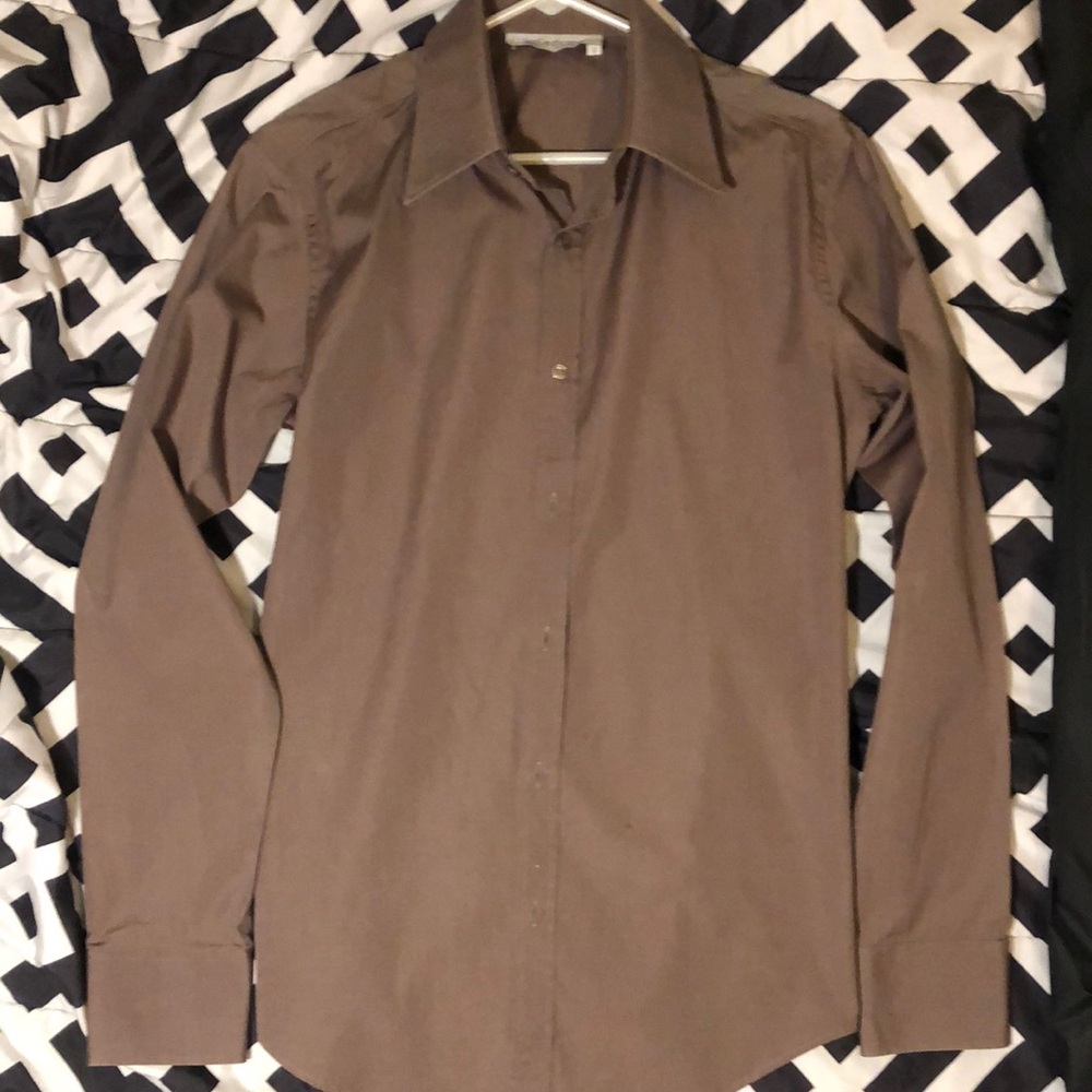 yves saint laurent rive gauche, dress shirt, brown